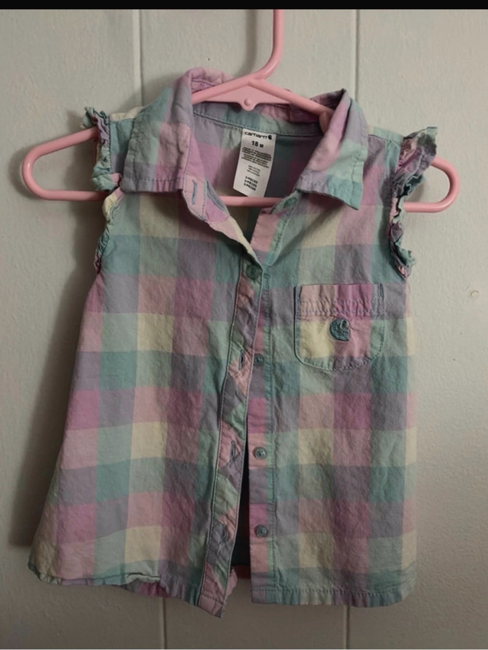 Carhartt Girls' Pastel Plaid Button-Down Shirt - Pink, Blue, Cream